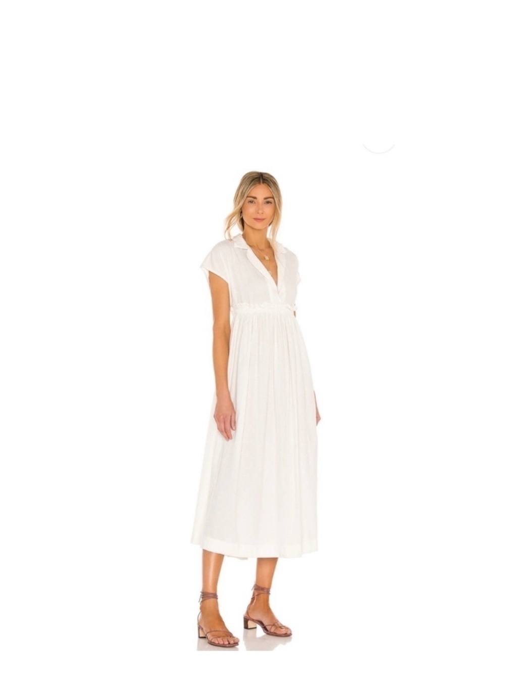 Free People All Occasions Shirt Dress WHITE/CREAM Midi Dress with Cap Sleeves XS - Picture 3 of 10